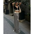 thumbnail image 2 of Crochet Skirt Sets Women 2 Piece Outfits Knit Striped Hollow Out Short Sleeve V Neck Drawstring Top Maxi Skirts Set, 2 of 5