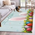 thumbnail image 2 of Rectangle Area Rug 4x6ft, Spring Easter Rabbit Ears Teal Wood Non-Slip Non-Shedding Floor Mat, Colorful Eggs Daisy Flower Washable Sturdy Carpet for Living Room Bedroom Home Decor, 2 of 9
