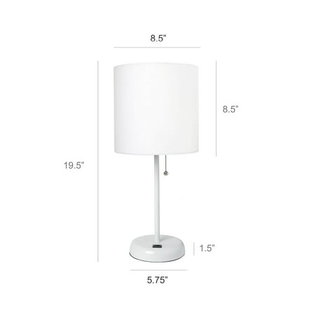 Limelights - Stick Lamp with USB charging port and Fabric Shade 2 Pack Set - White