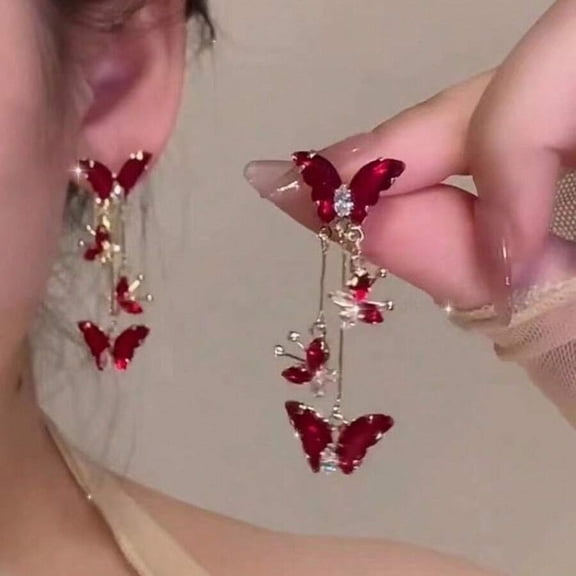 Red Earrings With Crystal Accents, Fashion Jewelry