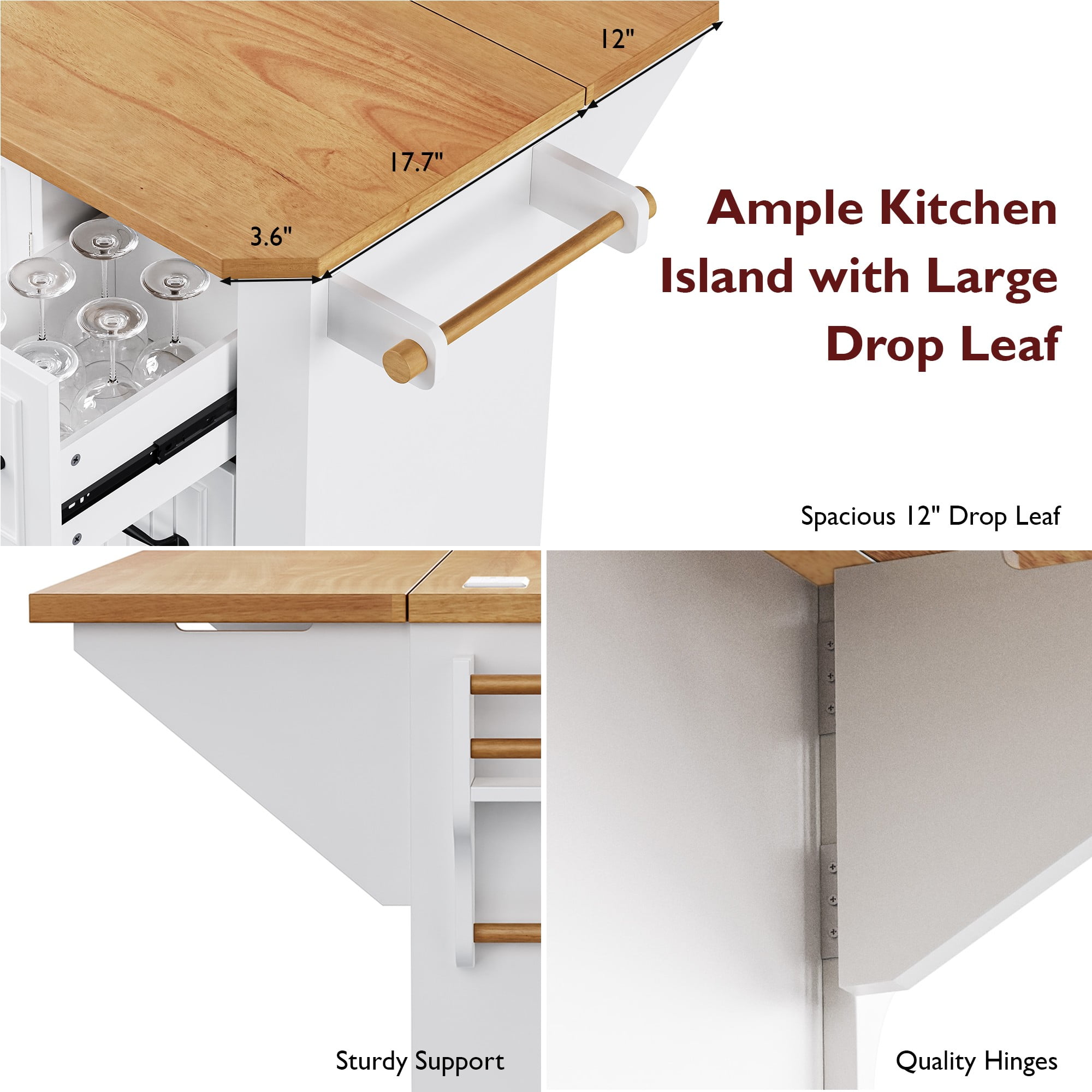Yoneston 56" Rolling Kitchen Storage Cart with Adjustable Shelves, Multifunctional Kitchen Island with Power Outlet, 4 Door Shelves and 6 Drawers for Kitchen, Dining Room, White