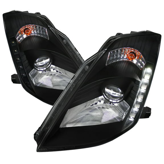 Projector Headlights w/ SMD LED Light Strip (Black Housing/Clear Lens) Made for and Compatible with 2003-2005 Nissan 350Z