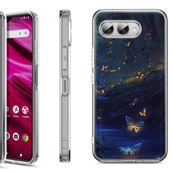 Shockproof Phone Case for T-Mobile Revvl 8, by OneToughShield - Fireflies Butterfly