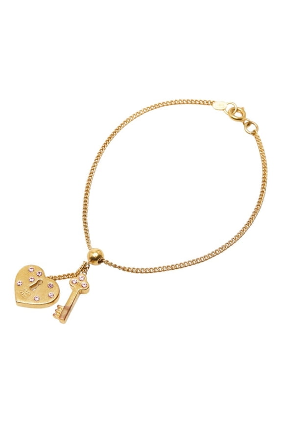 Pre-Owned Chanel Coco Mark Heart Key Bracelet Gold Plated Rhinestone Women's CHANEL