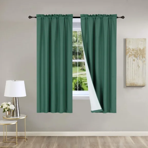 Gorgeous Home Linen 2PC Hunter Green Solid Matte Color Window Lined Panel Curtain Rod Pocket 37" Width X 63" Length (each) Panel