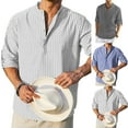 thumbnail image 5 of Mens Retro Collarless Grandad Striped Shirts Tops Causal Hippy Button Loose Tee, 5 of 5