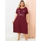 thumbnail image 3 of Women's Plus Size Nightgown Cat Print with Pocket Sleep Dress Sleepwear Burgundy 3X, 3 of 6