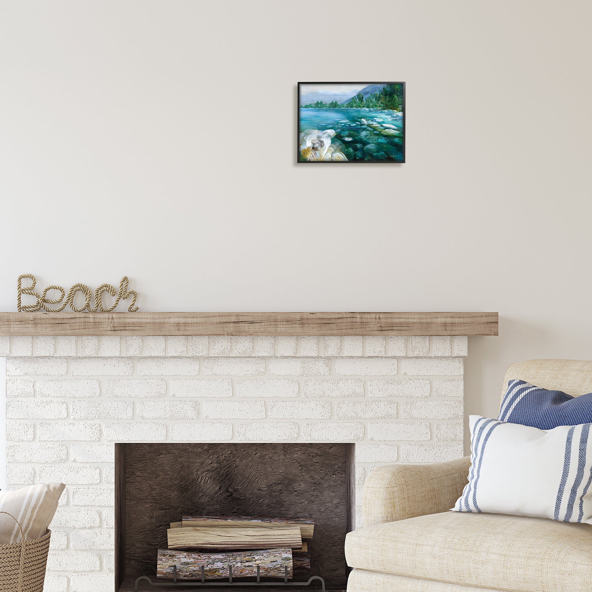 Stupell Industries Rocky River Landscape Nature Painting Black Framed Art Print Wall Art, 14 x 11
