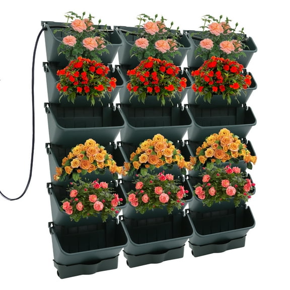18 Pots Self-Watering Wall-Mounted Planter, 39.4”L x 39.4”H Vertical Wall Planter Self Watering Stackable Planters Vertical Garden Wall Garden Planter Outdoor Indoor for Herbs Flowers Strawberries