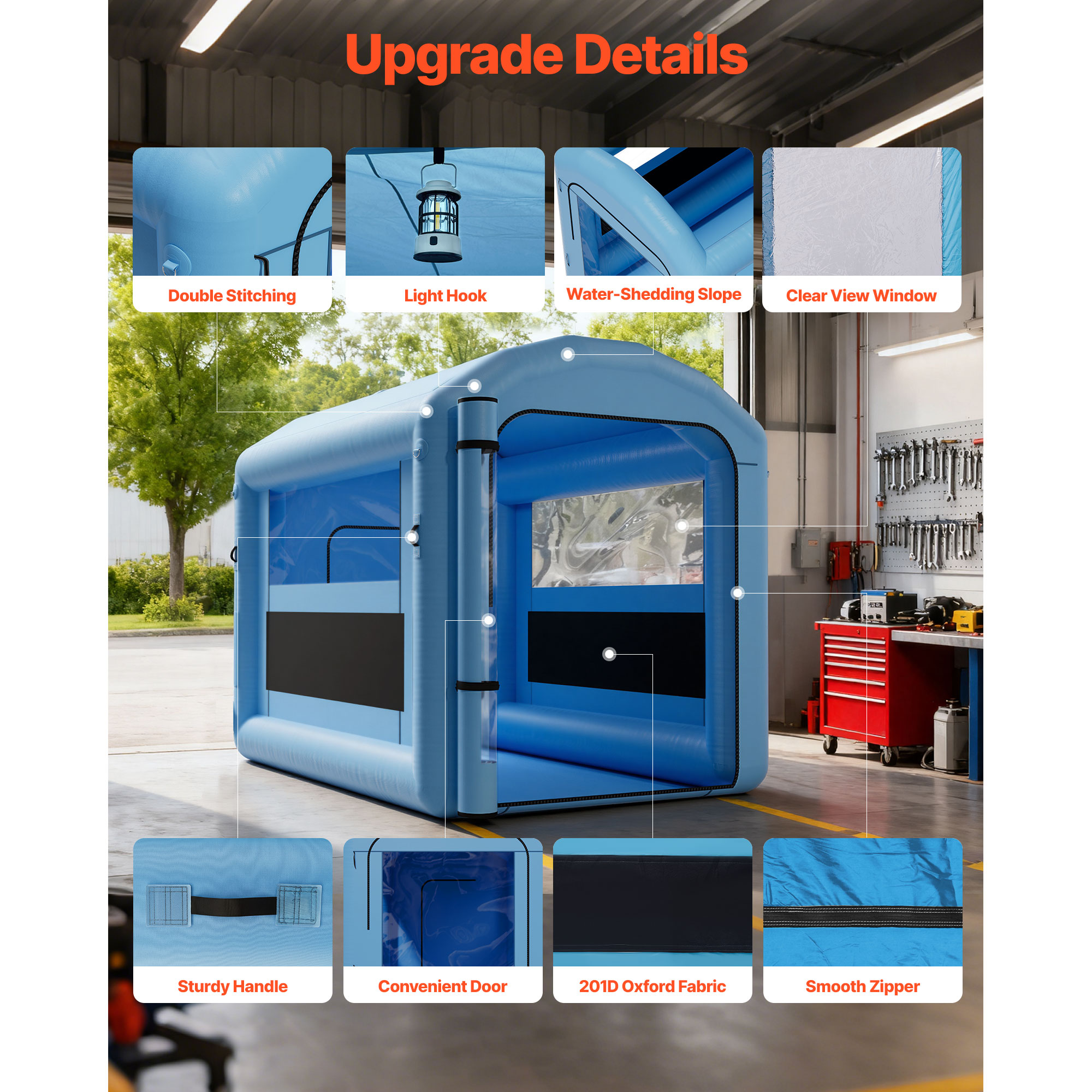 KFFKFF Inflatable Paint Booth, 9.84 x 8.2 x 8.2 ft, Spray Booth with 550W Blower and Air Filtration System, Rounded Roof with Light Attachment, Suitable for Painting Bikes, Motorcycles, and Furniture