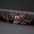thumbnail image 2 of Nvzi Horquillas para el pelo de boda con flores para novias, peinetas con perlas de cristal, pinzas para el pelo, accesorios para el pelo de boda dorados, joyas, color rojo, 2 of 4