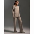 thumbnail image 5 of Women Fall 2 Piece Outfits Sweatsuits V-Neck Long Sleeve Sweatshirt Wide Leg Pants Tracksuit Lounge Sets Khaki S, 5 of 8