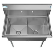 KoolMore 36 in. Two Compartment Stainless Steel Commercial Sink, Bowl Size 15x 15x 12