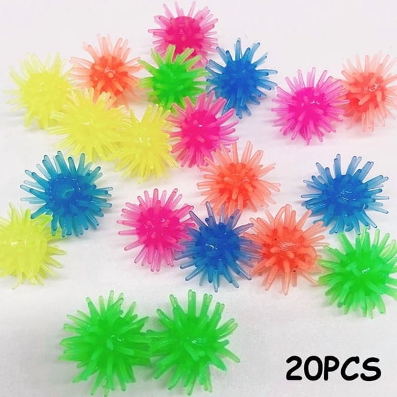 20PCS Interactive TPR Cat Toy Balls, Colorful Long Hair Spiky Squeaky Ball, Elastic Play Toys for Indoor Cats Kitten Exercise
