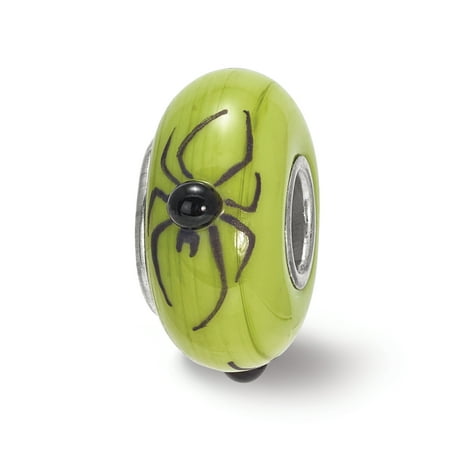 Sterling Silver Reflections Hand Painted Spider, Green Glass