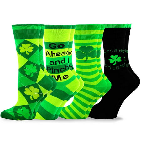 TeeHee St. Patricks Day Cotton Crew Socks Assorted 4-Pair Pack