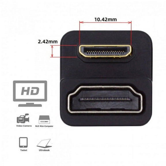 FVH 360 Degree Down Opposite U Shape Back Angled Mini HDMI 1.4 Male to HDMI Female Extension Adapter Converter