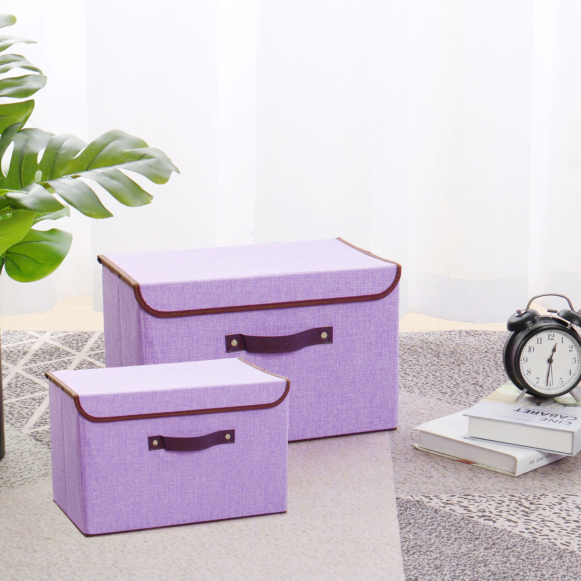 Fabric Storage Bins Toy Organizers with Handles for Closet Purple 2