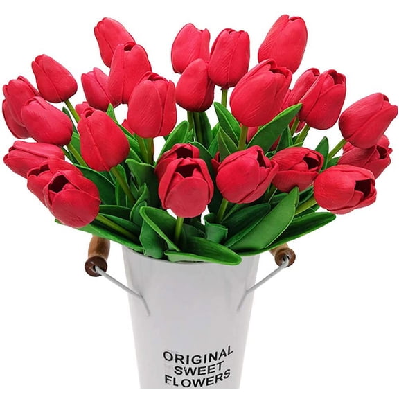 20PCS Artificial Tulips Flowers,Real Touch Tulips Fake PU Plant Great for Wedding Party Home Room Decoration (Orange) A