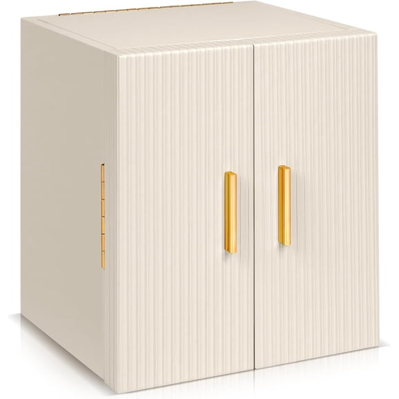 ZJQYDS Large Jewelry Box Organizer, Jewelry Storage Organizer with 3 Drawers, Huge Jewelry Box with Mirror for Women Girls, Double Door, Textured PU Leather, Gift Idea, Stylish (Beige Gold)