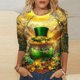 thumbnail image 1 of Xuyuer St. Patrick's Day Printed T-Shirt - Ladies' Loose Round Neck 3/4 Sleeve Top for Irish Festivals, Casual Green Themed Outfits, Seasonal Celebration Apparel & Fun Saint Patrick's Party Wear, 1 of 5