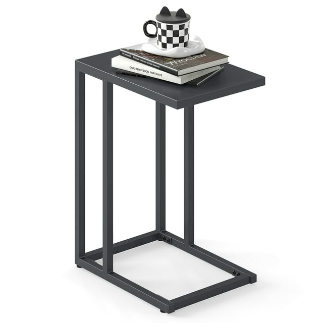 Gymax Table d'Appoint en Forme de C avec Cadre en Métal, Table de Sofa pour Petit Espace Intérieur Extérieur