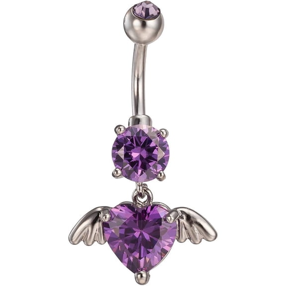 fdsmall 14G Dangle Belly Button Rings Surgical Steel Belly Button Rings Dangling CZ Belly Rings for Women Silver purple Belly Button Piercing Jewelry Silver