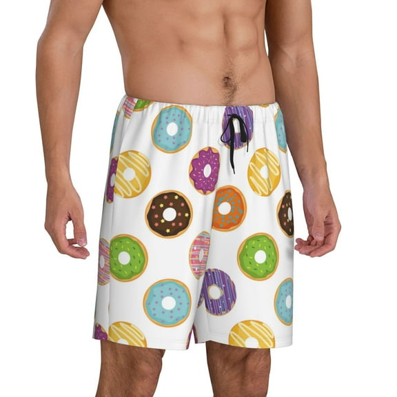 Mens Pajama Pants - Cartoon Colourful Donuts Sleep Shorts Mens Pajama Shorts, Comfy Pj Pants for Mens Lounge Shorts