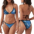 thumbnail image 3 of KLL Ensemble Bikini Imprimé Fleurs d'Hibiscus Calme pour Femmes, String Deux Pièces Haut Licou Triangle Ensemble Bikini avec Bas à Nouer Maillot de Bain Aguichant, 3 of 6