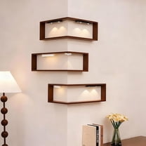FYHALE 3pcs Llluminated Corner Shelves Wall Mounted Corner Shelf with Light Wooden Corner Wall Shelf-Turn Space-Saving Display Rack Stand Smart Corner Shelves That Light Up Your Space