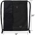 thumbnail image 2 of Black Drawstring Backpack Gym Bag For Men Women String Sports Backpack With Water Bottle Mesh Pockets And 2 Zippered Pocket Large Cinch Sackpack Workout Bag 16" x 20", 2 of 8