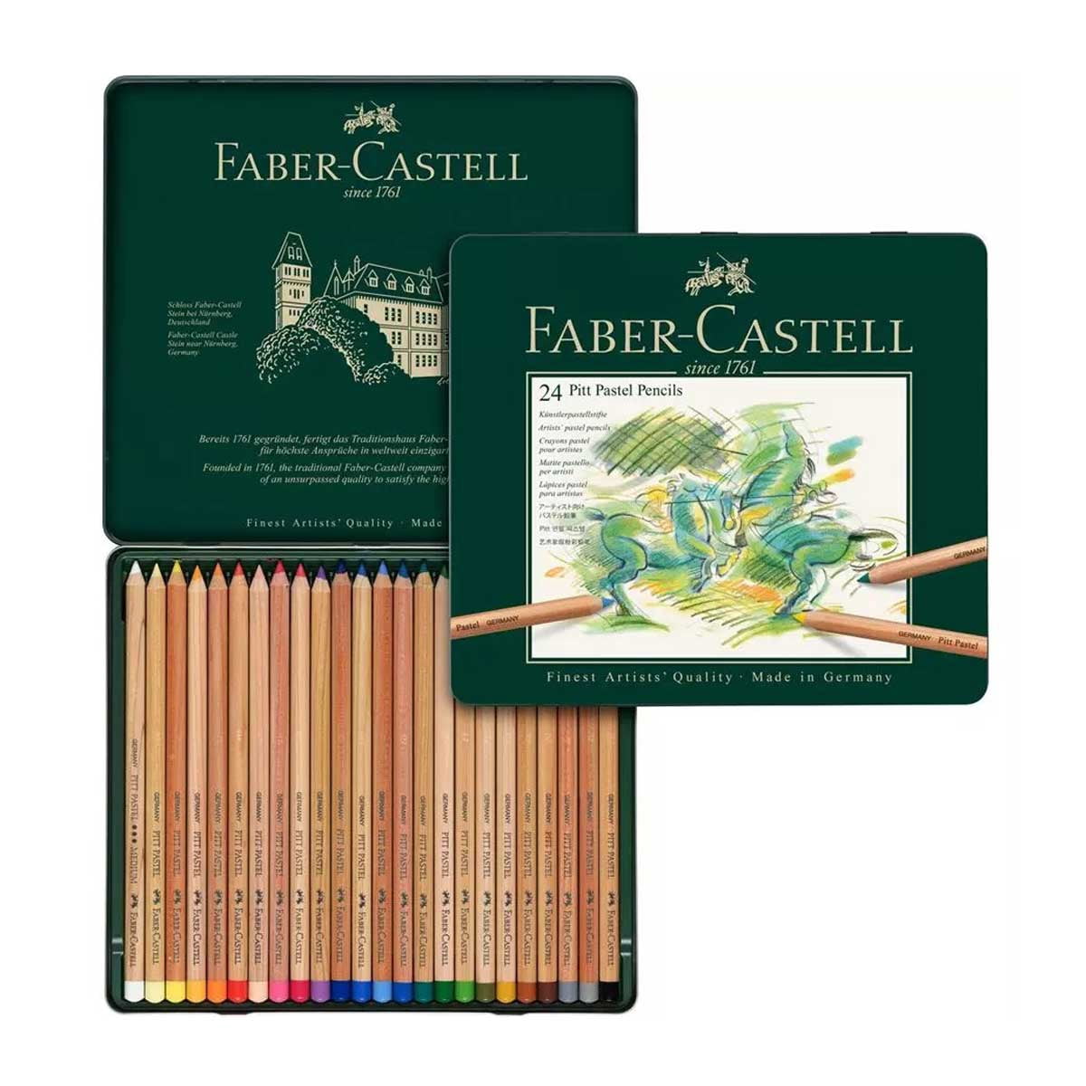 Faber-Castell Faber-Castel FC112124 Pitt Pastel Pencils in A Metal Tin (24 Pack), Assorted