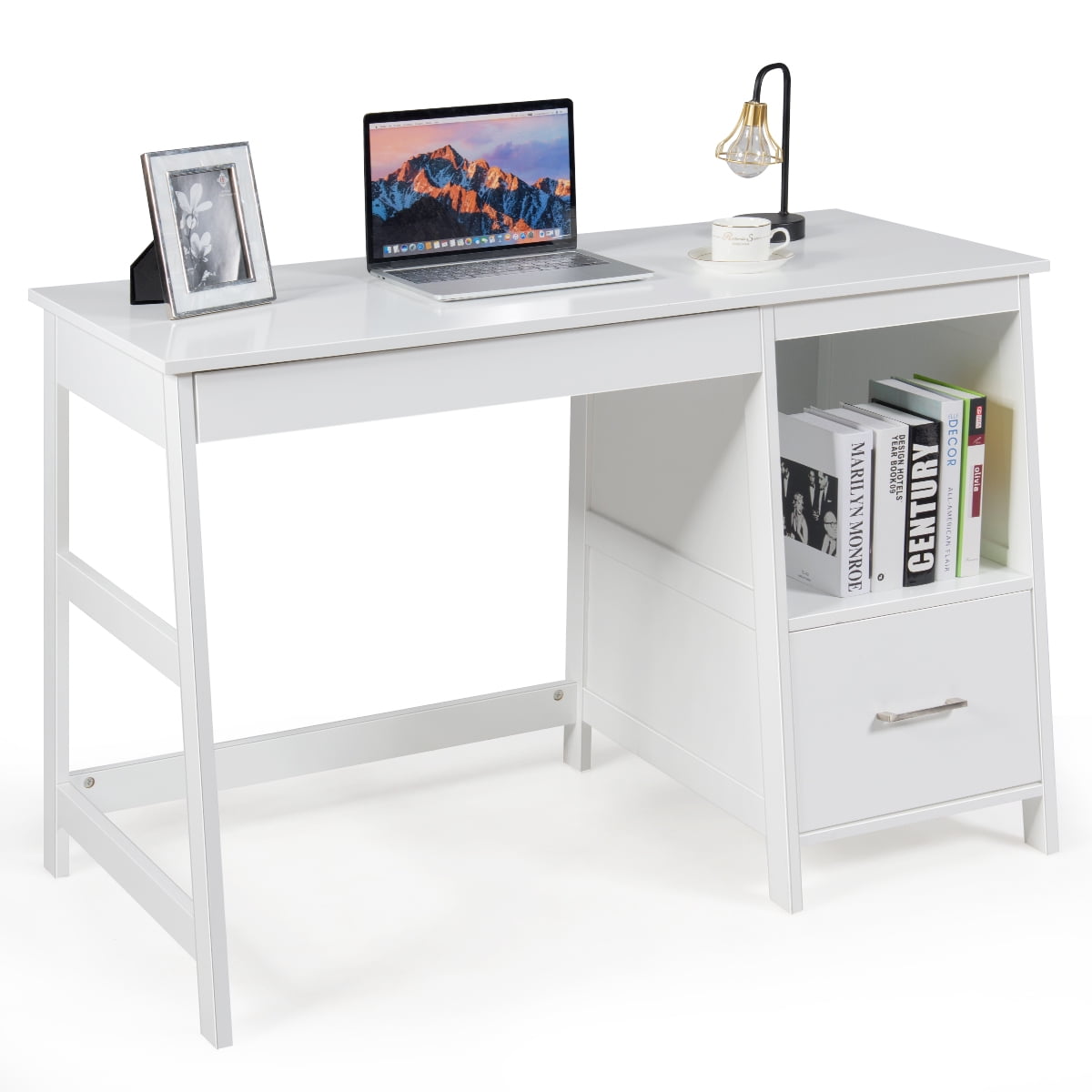 Madrid White Gloss Office Desk Computer Study table Workstation with Drawers 