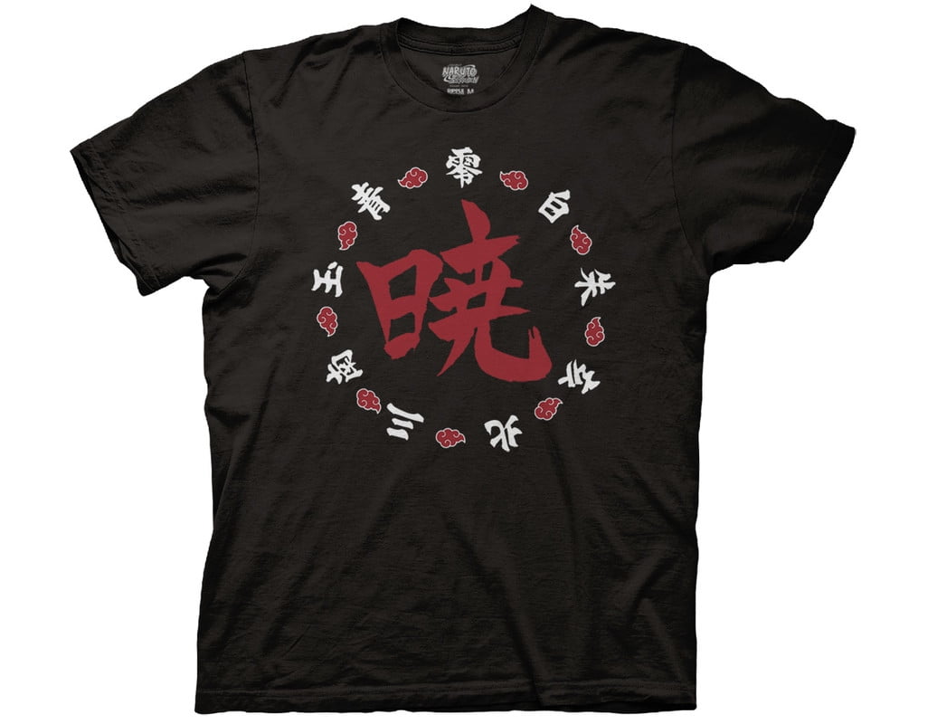 Naruto Shippuden Akatsuki Kanji Ring Crew T-Shirt MD Black