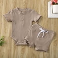 thumbnail image 2 of Mialoley Baby Short Sleeve Ribbed Knit O Neck Romper, Drawstring Short Pants, 2 of 4