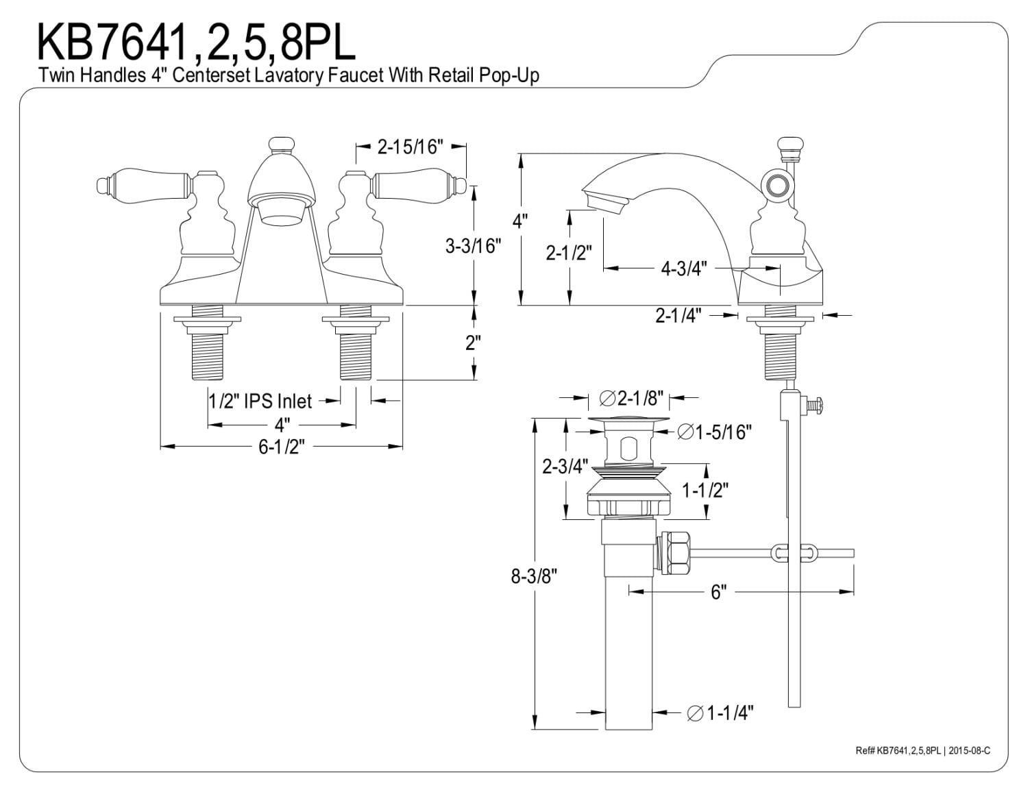 Kingston Brass KB7645PL 4 in. Centerset Bathroom Faucet, Oil Rubbed Bronze