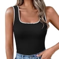 thumbnail image 3 of Women's Square Neck Sleeveless Tank Top,Colorblock Casual Fit Summer Top,Breathable Slim Layering Camisole for Daily Wear,Vacation,Office Black XXL, 3 of 8