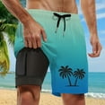 thumbnail image 2 of Men's Swim Trunk Twilight Palm Gradient Quick Dry 2 In 1 Swim Shorts Board Shorts With Pockets Beach Swimwear Light Blue M, 2 of 4