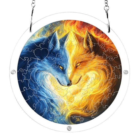Wolf Confront Acrylic Jigsaw Puzzles 83 Pieces Suncatcher for Window Hanging 7.5 Inch Holiday Home Decor