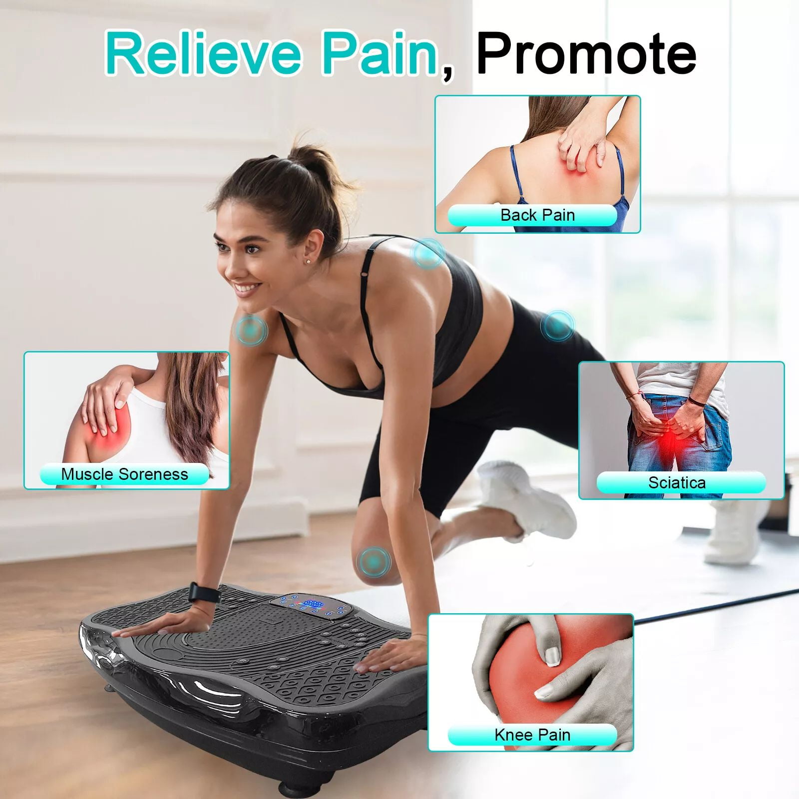 Jacgood XXL 330LBS Vibration Plate Exercise Machine - Whole Body Workout Vibration Fitness Platform w/ Loop Bands - Home Training Equipment for Weight Loss & Toning，120 Levels Black