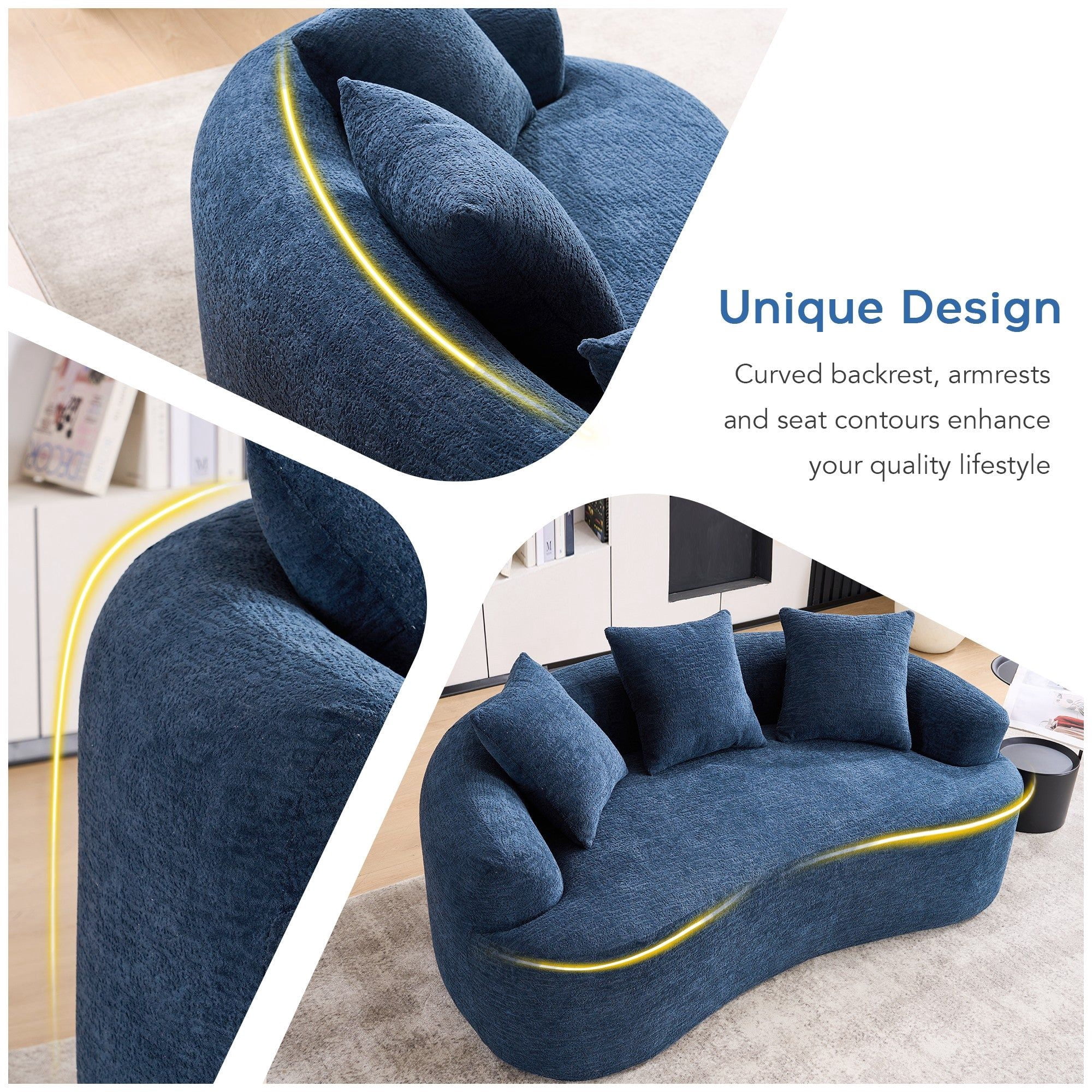 Sailvan Curved Loveseat No-Assembly Chenille Sofa for Small Spaces