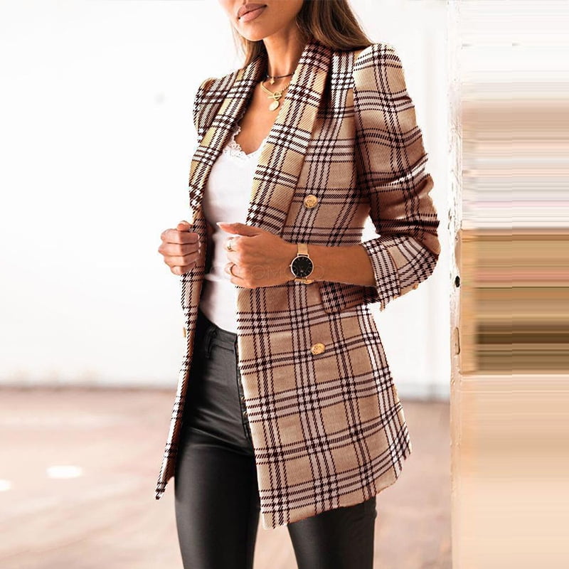 Womens brown plaid coat Clearance