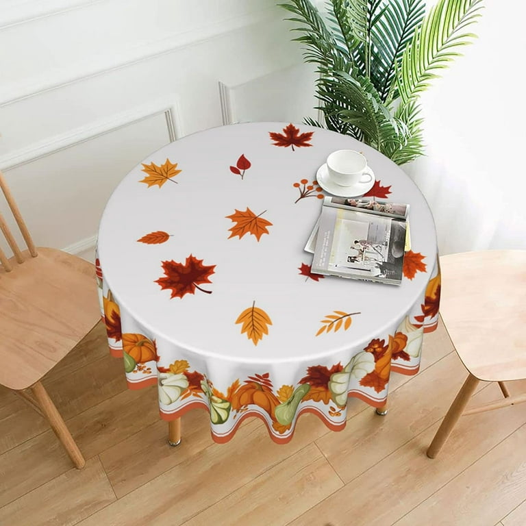 Fall Thanksgiving Tablecloth Round 60 Inch Ruitic Harvest Pumpkin Table  Cloth Waterproof Fabric Farmhouse Autumn Maple Leaves Tablecloths  Decorative for Holiday,Small Tablecloth for Party Patio Picnic 