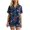thumbnail image 6 of UngA Satin Christmas Pajamas Women Button Down Sleepwear Loungewear Top and Shorts Lounge Set Womens Christmas Pajamas,Size M, 6 of 7