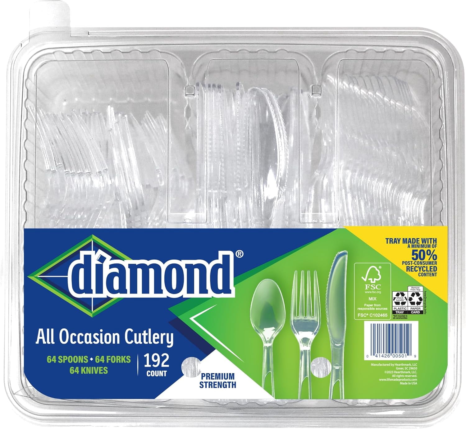 Diamond Clear Plastic Disposable Cutlery Set, Made in USA, 192 Count photo 1