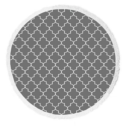 Gckg Classic Grey And White Quatrefoil Round Beach Towel