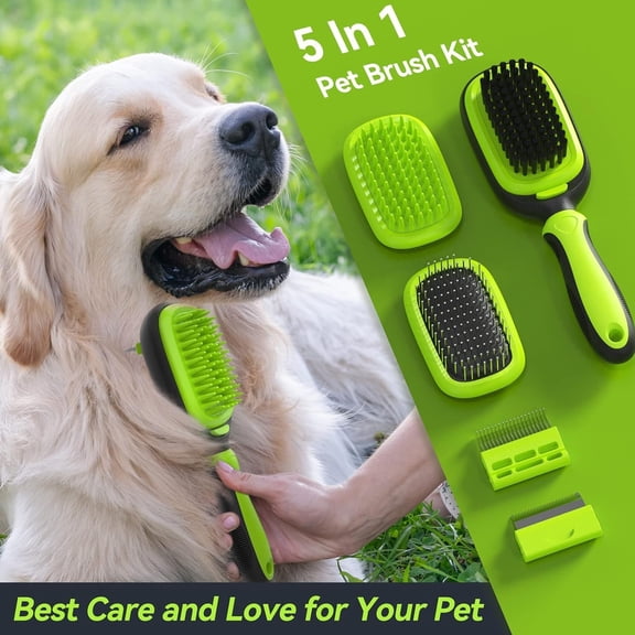 5-in-1 Pet Grooming Brush Double Sided Detachable Shedding Dog Cat Brush for Long Short Hair Bath Massage