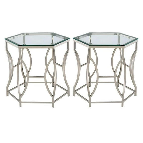 Home Square Annette Contemporary Metal End Table in Chrome - Set of 2