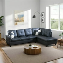 Hommoo Sofa Set, 2-Piece Faux Leather Couch Living Room Furniture Set,L-Shaped Sectional Couches and Sofa Set for Living Room,Right Side,No Ottomans,Blcak