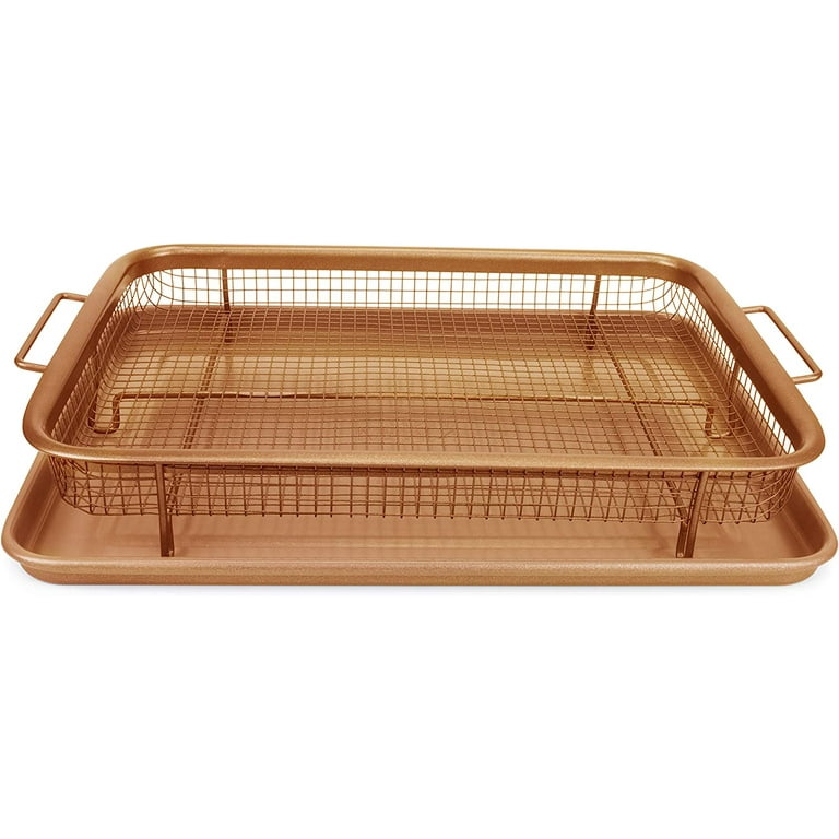 Air Fryer Basket for Oven, 12.8“ x 9.6“ Stainless Steel Crisper Tray and  Pan with 30 PCS Parchment Paper, Deluxe Air Fry in Your Oven, 2-Piece Set